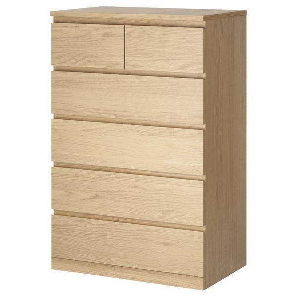 IKEA MALM ladekast met 6 lades Wit gelazuurd eikenfineer, Ophalen, Gebruikt, 5 laden of meer, 100 tot 150 cm