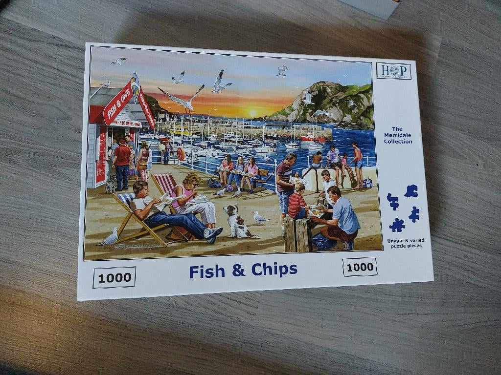 HOP 1000 stuks "Fish and Chips", Ophalen of Verzenden, 500 t/m 1500 stukjes, Zo goed als nieuw, Legpuzzel