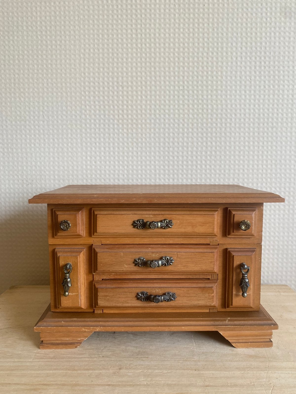 Vintage houten sieraden-organiser met spiegel, Ophalen of Verzenden