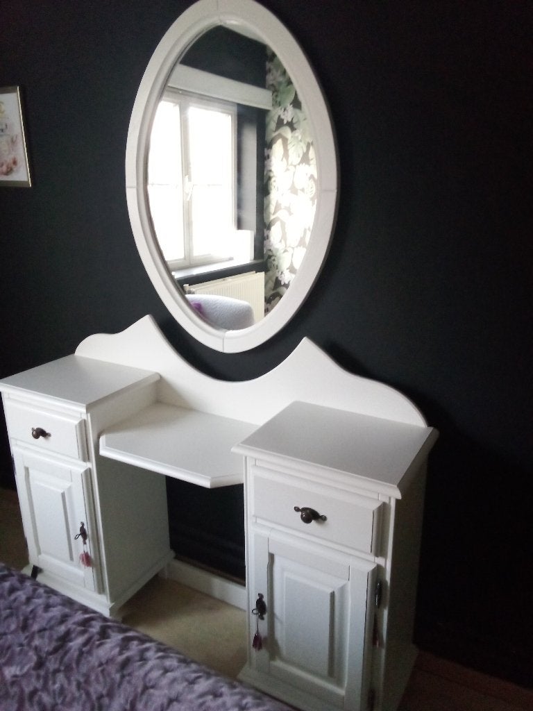 Make up tafel / kaptafel met spiegel massief hout, Ophalen, Gebruikt, Hout