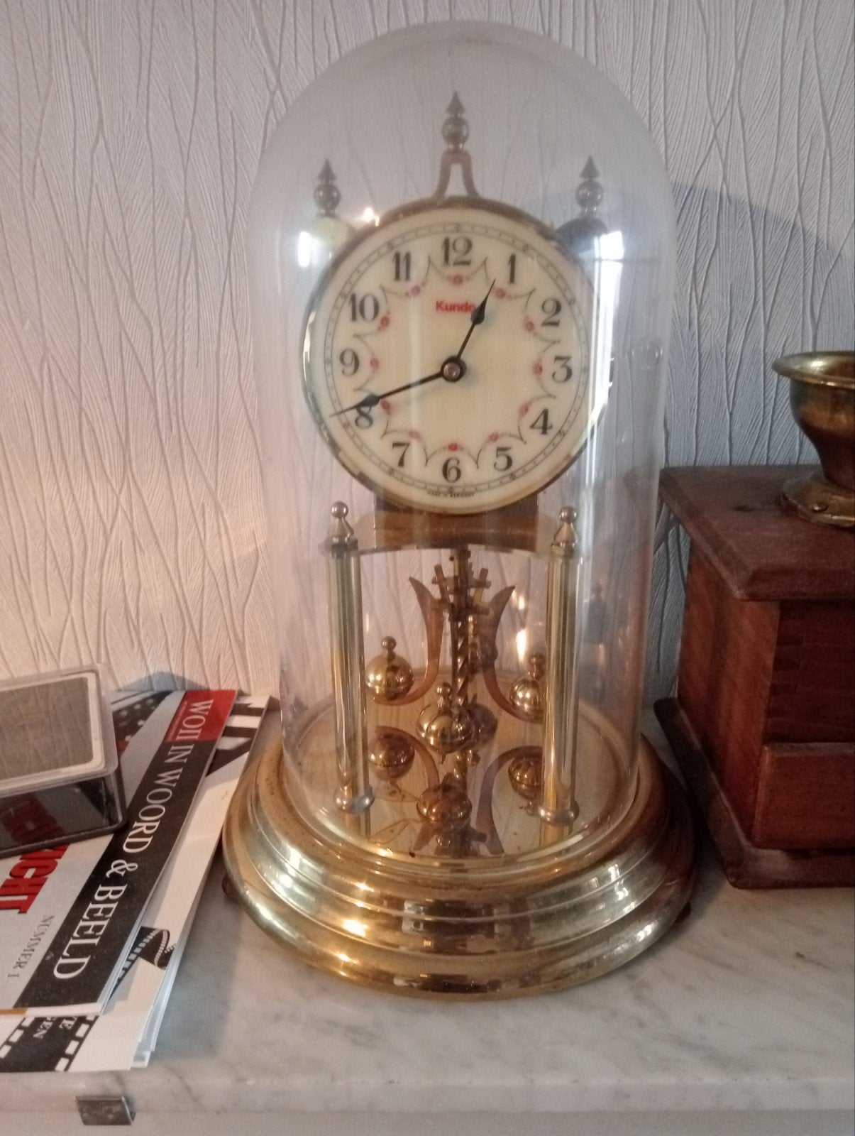 antiek werkende klok onder stolp, Ophalen of Verzenden