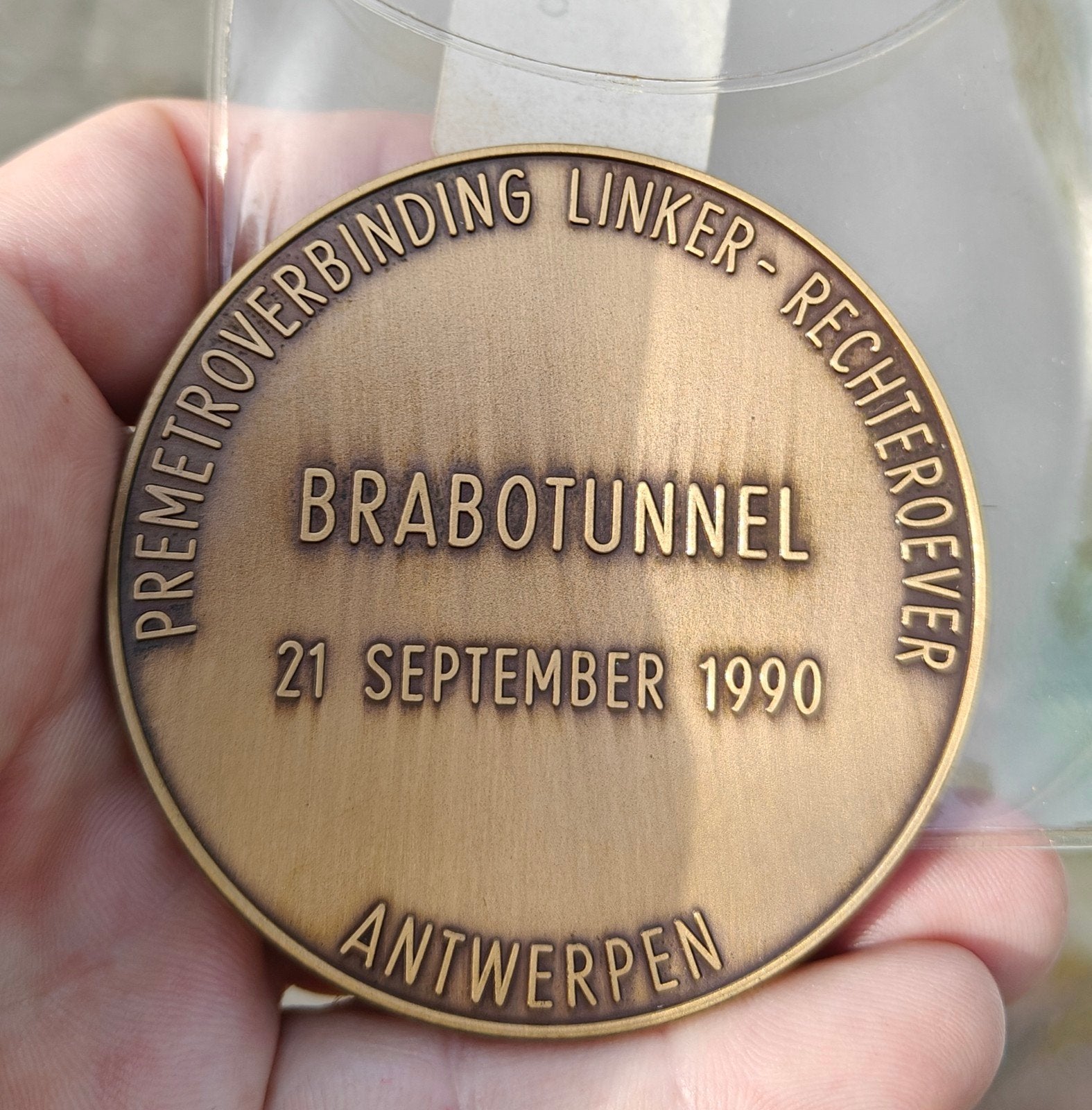 Brabotunnel bronzen medaille Antwerpen 1990 - A. Nollet, Enlèvement