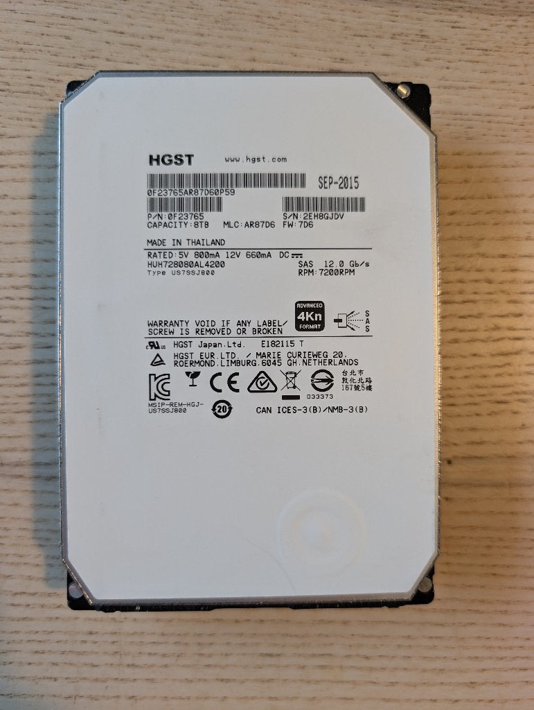 HGST Ultrastar He8 8TB SAS 12Gb/s 4Kn HUH728080AL4200, Intern, Gebruikt, SAS, Server