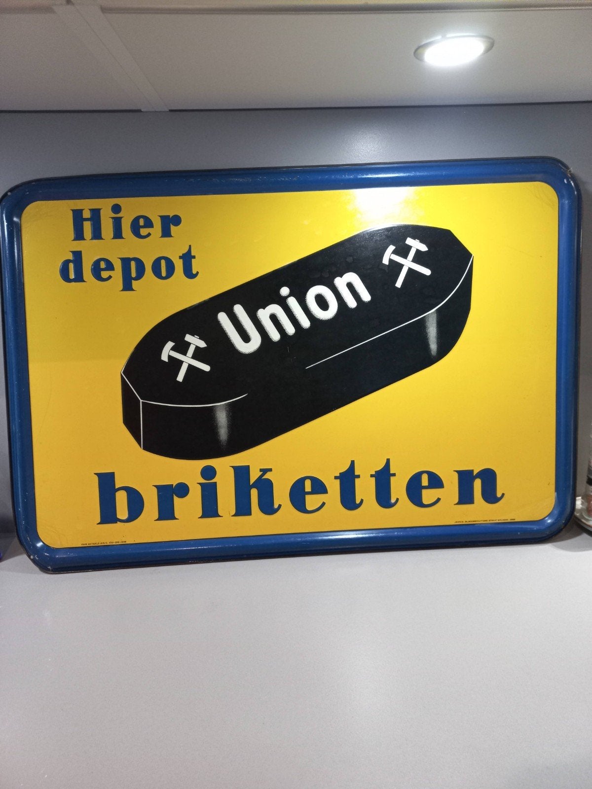 Panneau d'affichage en étain Union briquettes 1938, Enlèvement ou Envoi