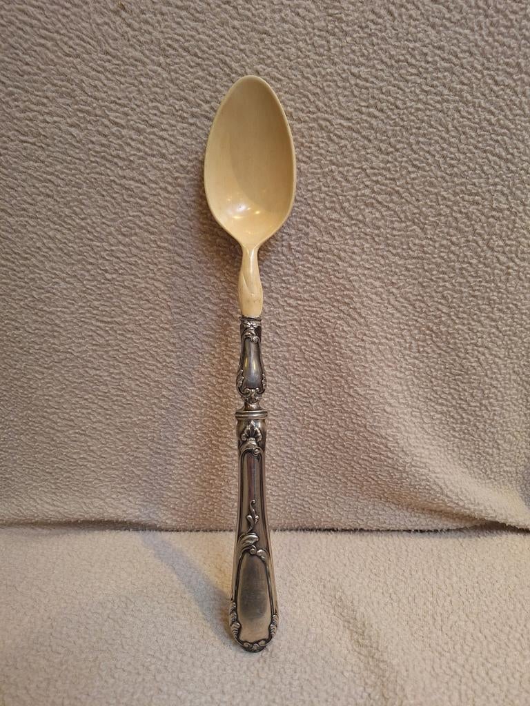 Serveerlepel verzilverd .800, Antiek en Kunst, Antiek | Zilver en Goud, Ophalen of Verzenden