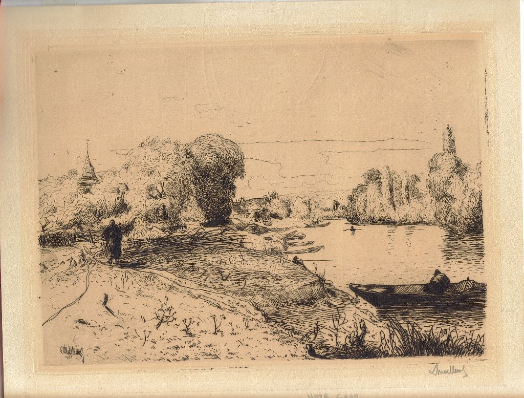 Georges Lemeilleur ets "Rivierlandschap Bootje" 1911 gesigne, Antiquités & Art, Art | Eaux-fortes & Gravures, Eau-forte, Enlèvement