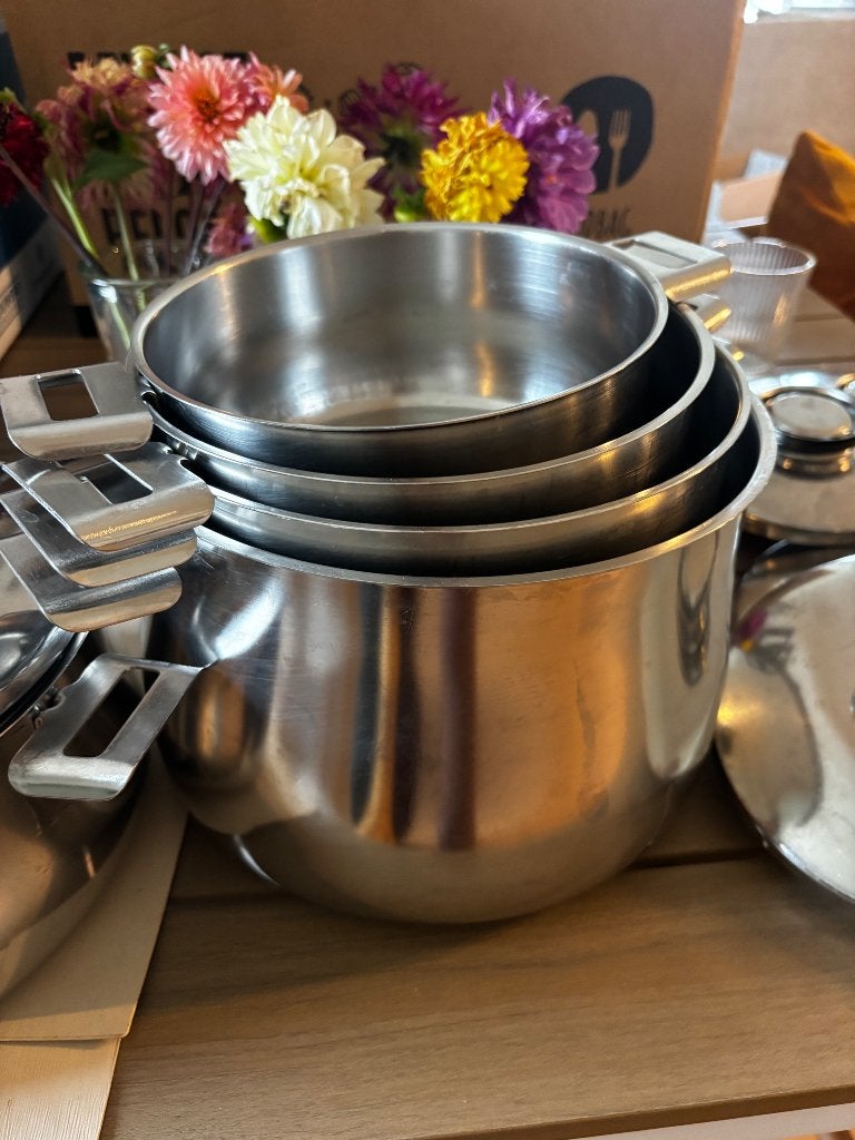 Set van 6 inox kookpotten Demeyere, Inox, Demeyere, Enlèvement ou Envoi, Utilisé