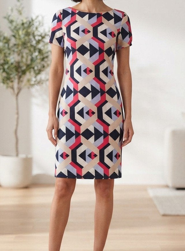 Robe courte géométrique multicolore chic taille S, Enlèvement ou Envoi, Beige