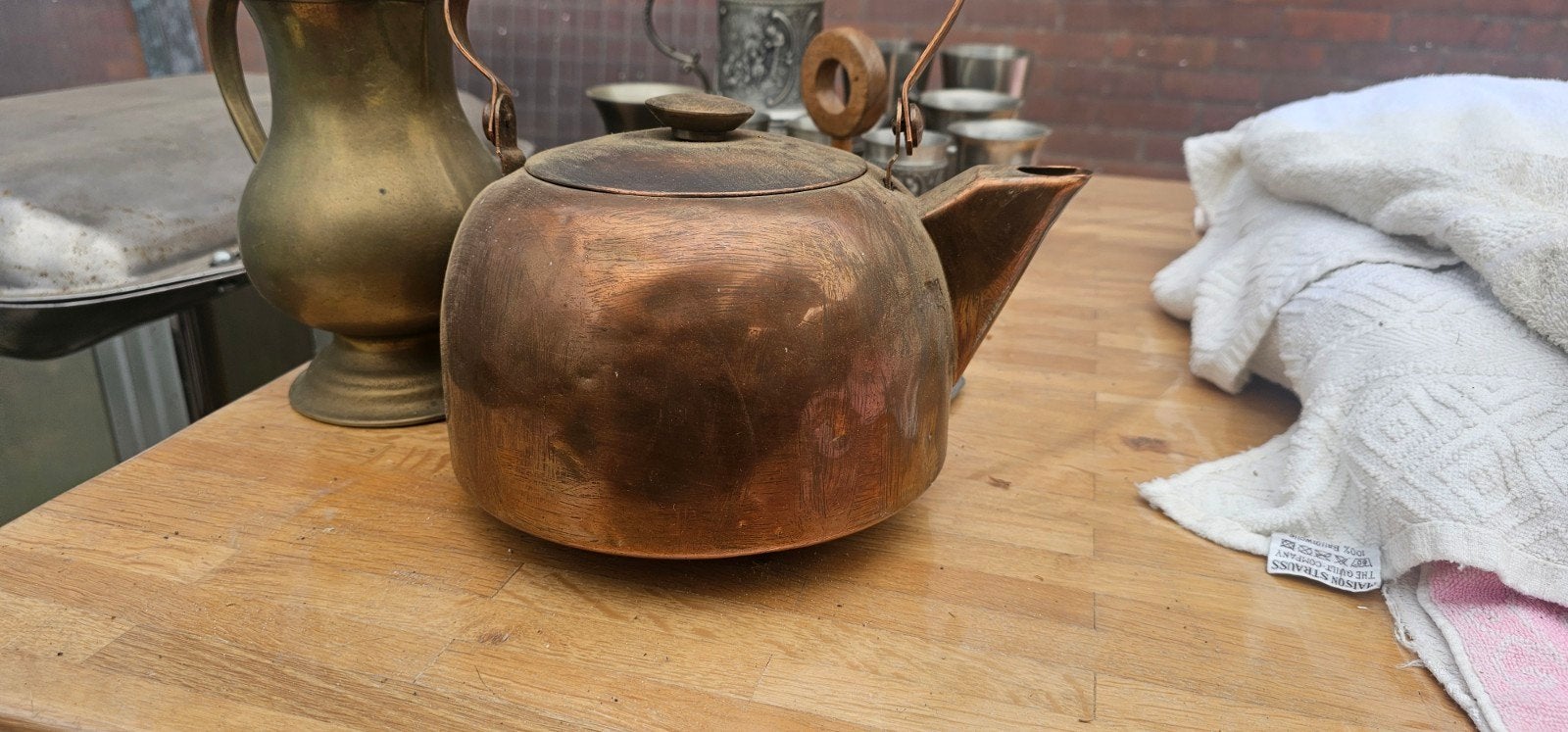 Oude koperen waterketel / theeketel – vintage decoratie, Ophalen