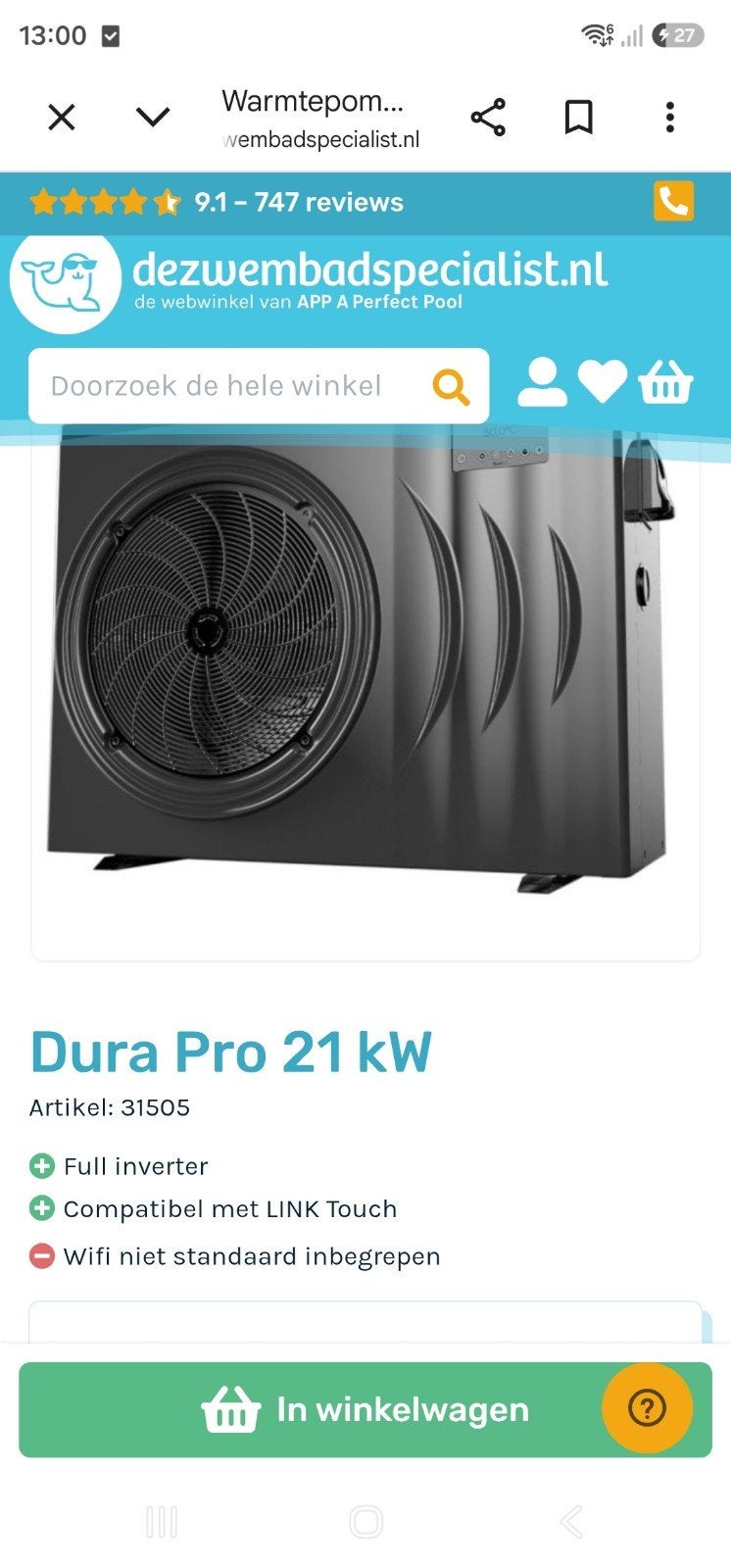 zwembad warmtepomp 19.5kw full inverter, Ophalen