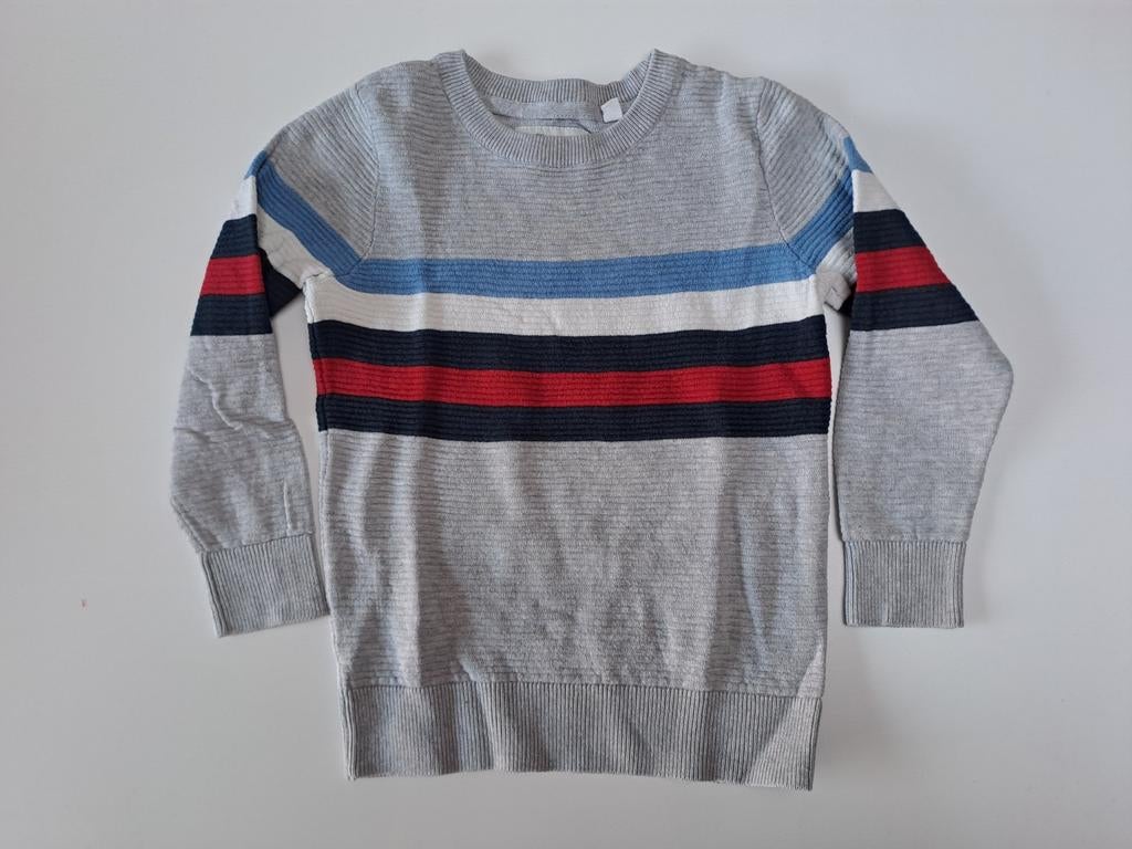 t 104 Pull en tricot gris à rayures blanches, bleues et rou, Enfants & Bébés, Vêtements enfant | Taille 104, Garçon, C&A, Enlèvement ou Envoi