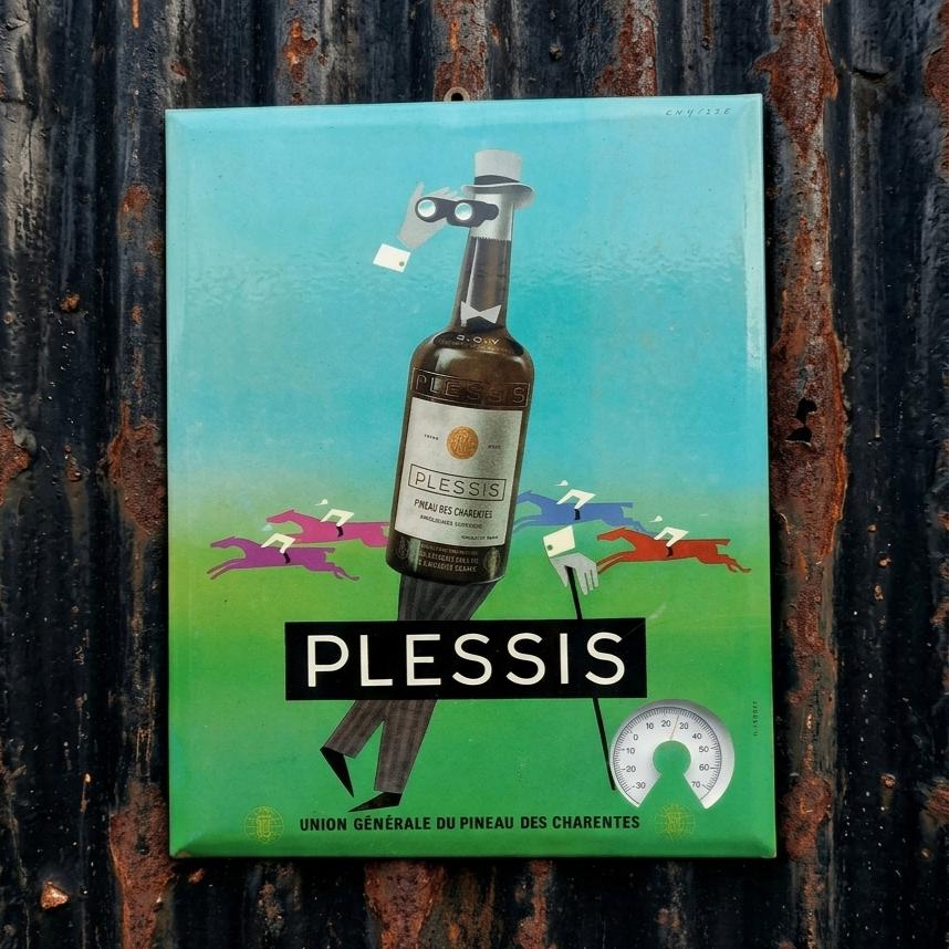 Frans Reclamebord PLESSIS Pineau Wijn Jaren60 Vintage Metaal, Verzamelen, Merken en Reclamevoorwerpen, Gebruikt, Reclamebord, Verzenden