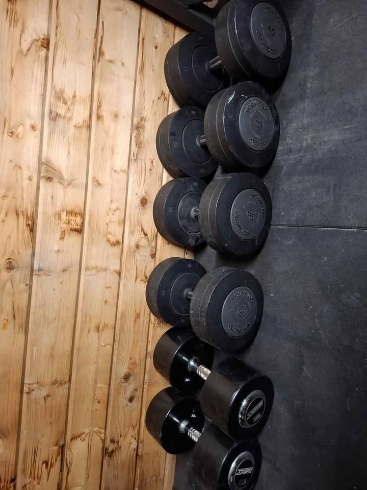 Halters van 34-36-40 kg, Ophalen, Gebruikt, Rug, Halterset