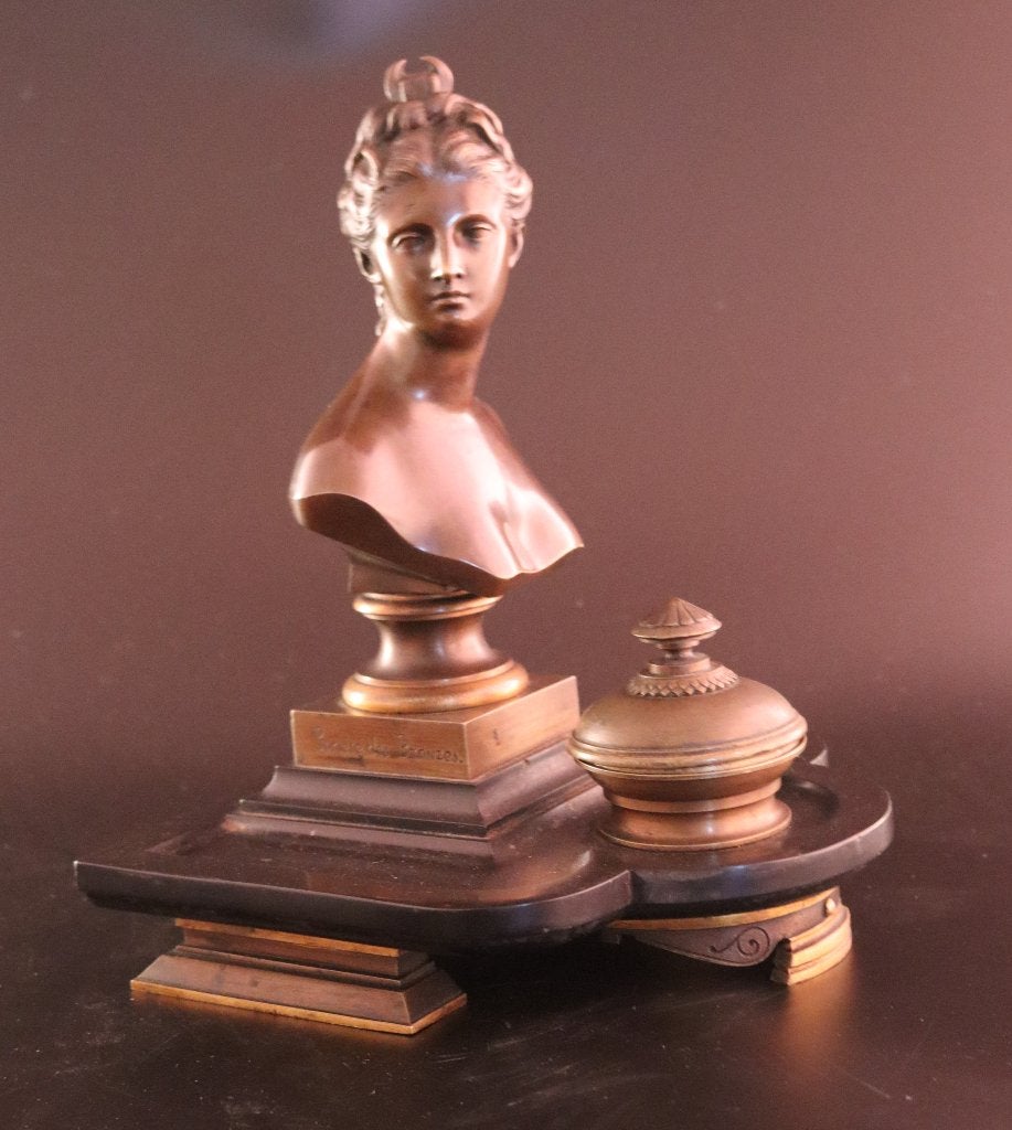 Antieke inktpot met bronzen buste, Antiek en Kunst, Ophalen of Verzenden