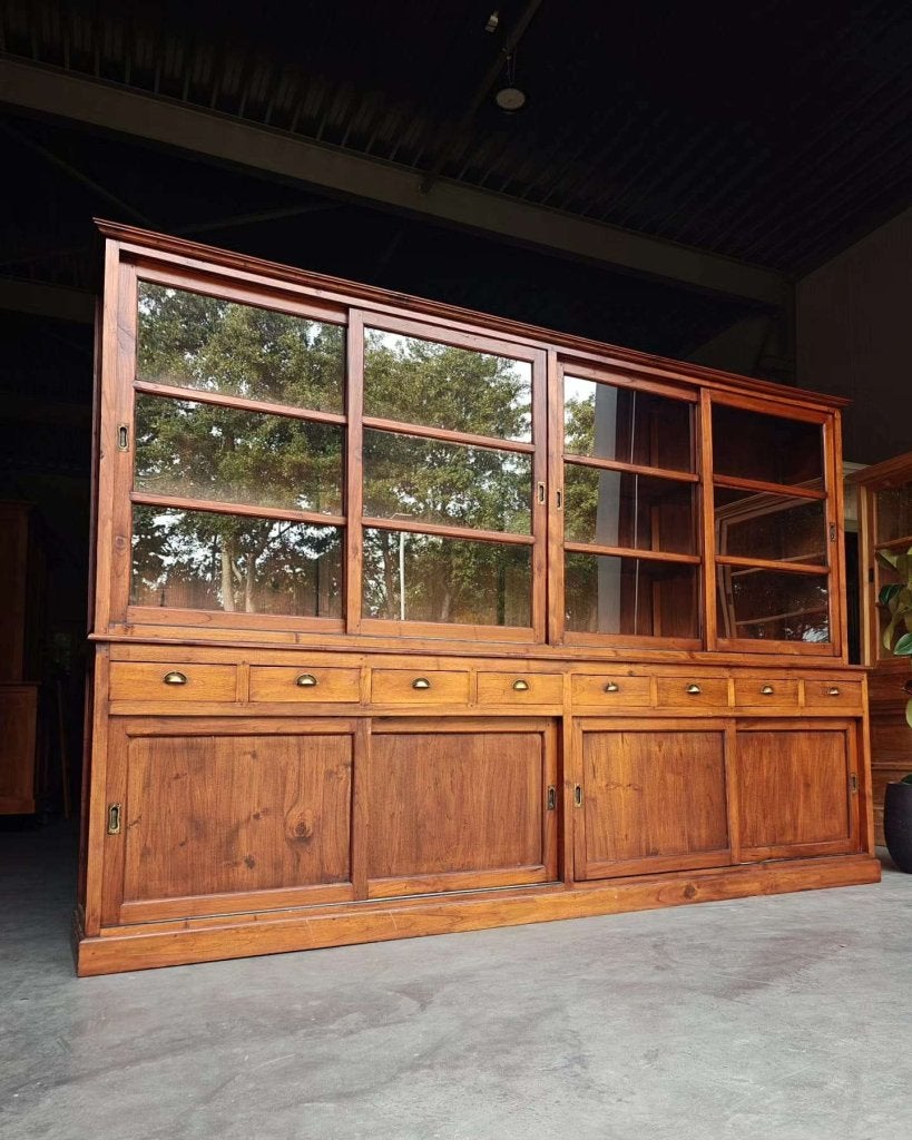 Antieke teak winkelkast | 308cm brede servieskast #9507, Enlèvement ou Envoi