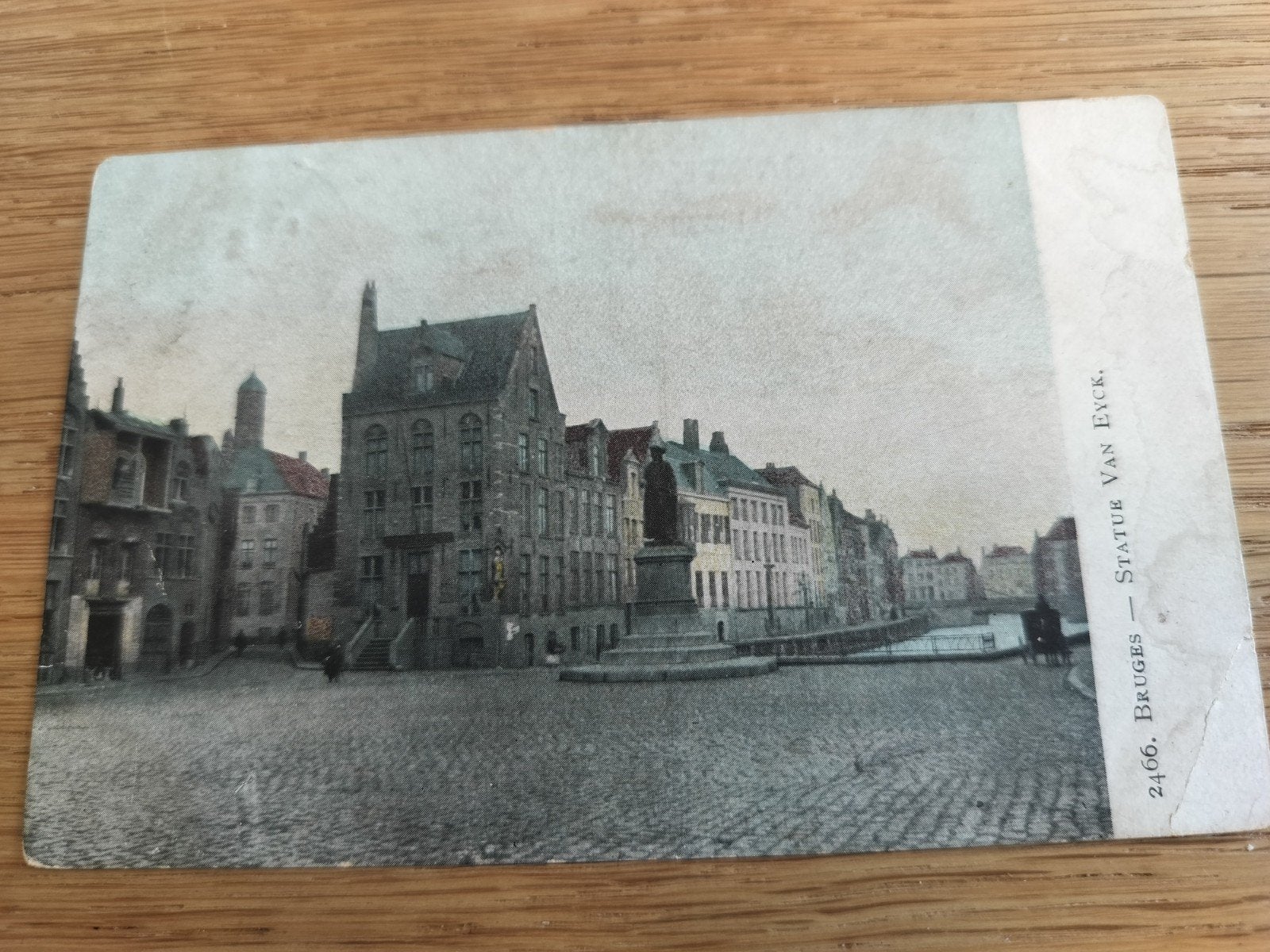 Gekleurde printkaart Brugge stambeeld van Eyck verzonden1907, Antiek en Kunst, Kunst | Tekeningen en Fotografie, Verzenden