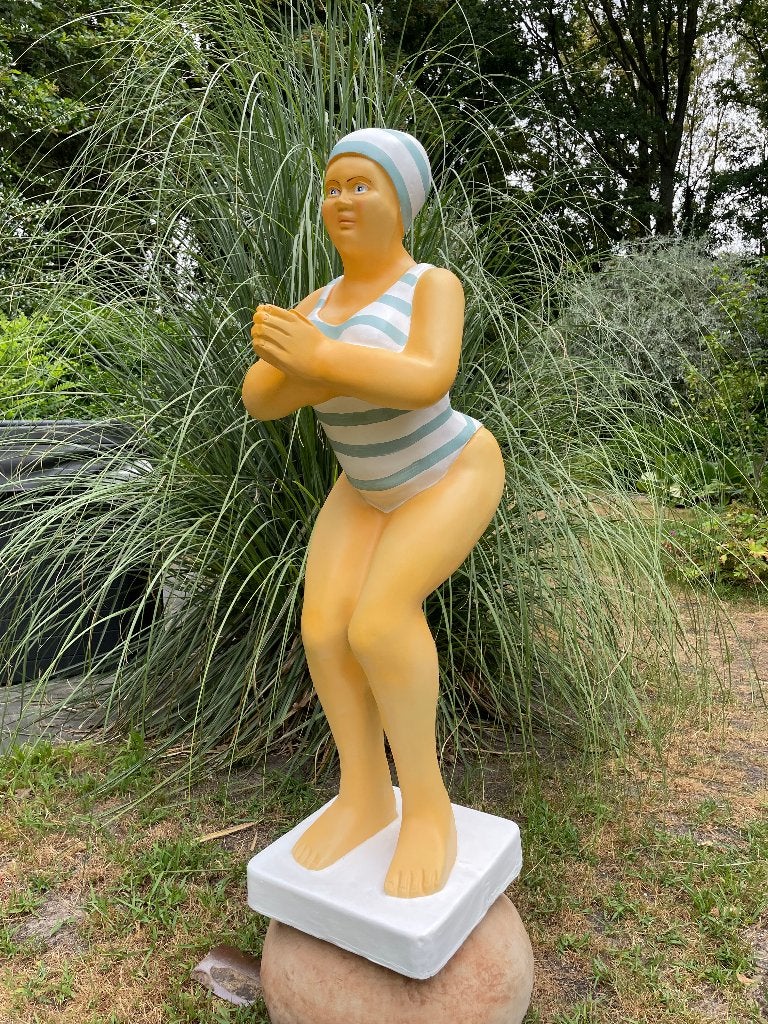 Duikende dame, zwemster jacuzzi tuin, zwembad, vijver 115cm, Tuin en Terras, Ophalen, Nieuw, Kunststof, Mensenbeeld