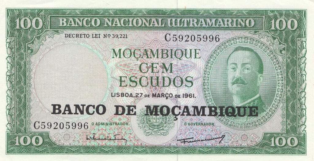 100 escudos Banco Nacional de Mocambique 27.03.1961, Timbres & Monnaies, Billets de banque | Afrique, Enlèvement, Autres pays