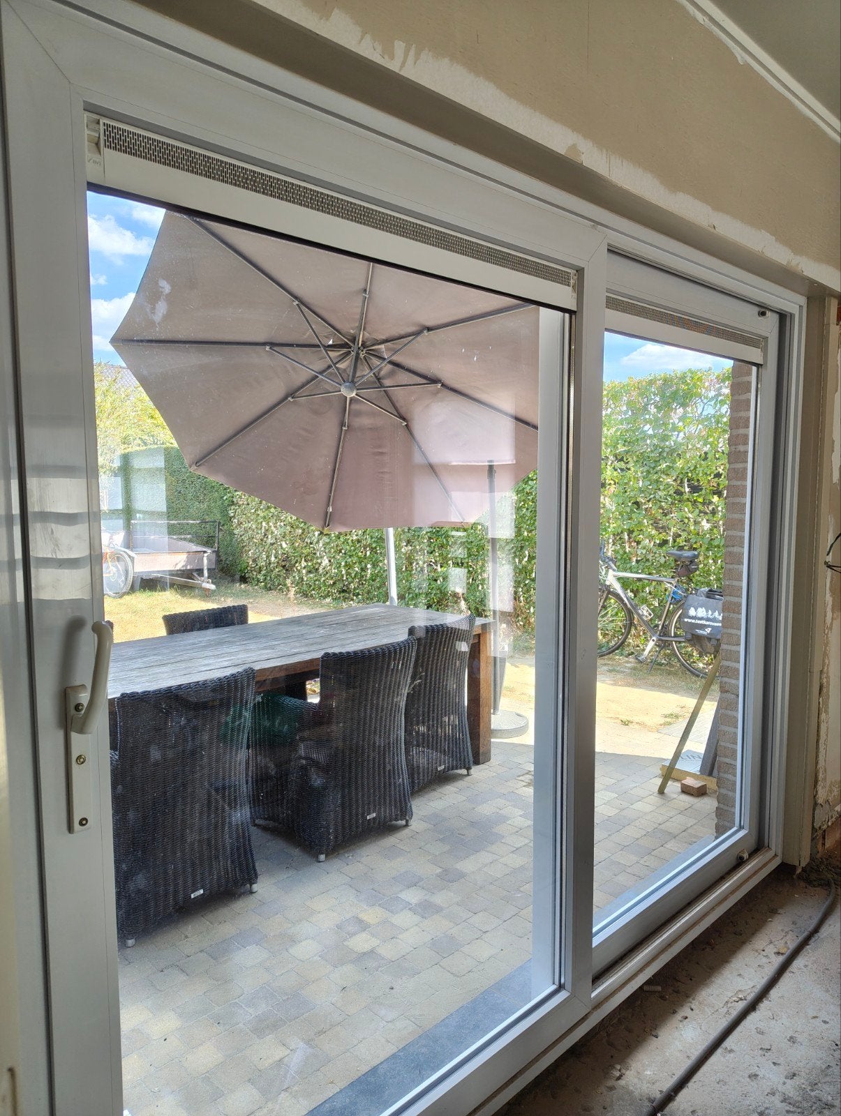 schuifraam PVC 274cm breed, 212cm hoog eventueel met rolluik, Ophalen, Kunststof, 225 cm of meer, 150 tot 225 cm