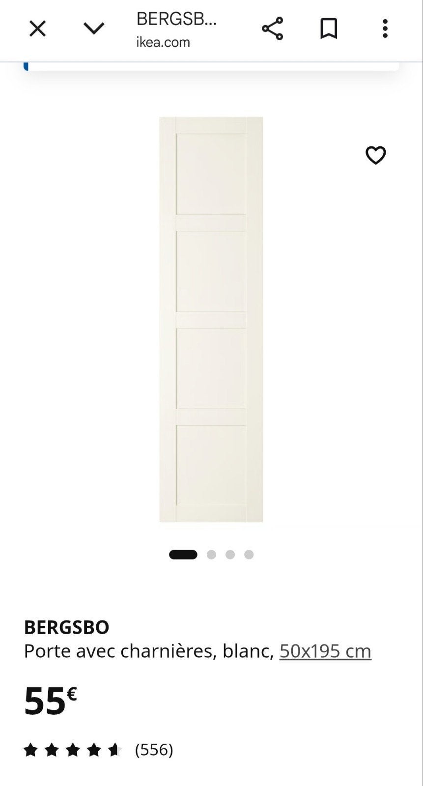 Ensemble de 4 portes ikea pax 50x195, Enlèvement