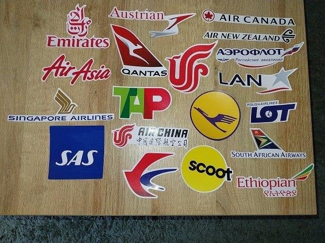 19 x Luchtvaartmaatschappij stickers, Ophalen of Verzenden, Nieuw, Overige typen