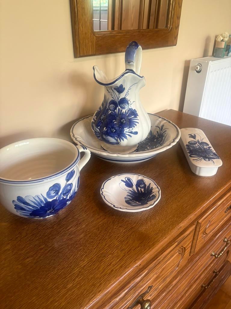 Antiek set delfs blauw was servies, Antiek en Kunst, Ophalen