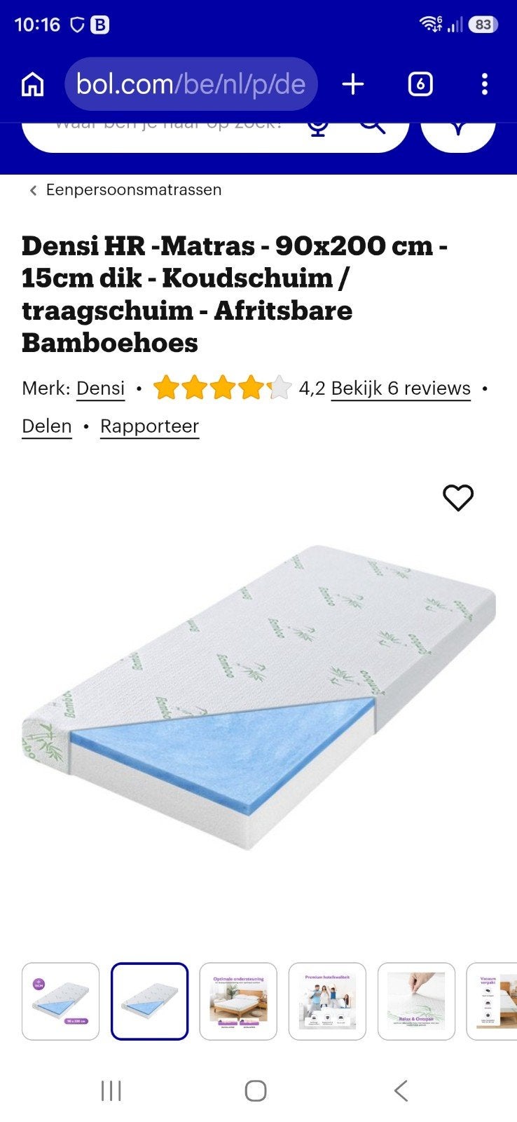 densi bamboe matras, Huis en Inrichting, Ophalen, 90 cm, Eenpersoons, Matras
