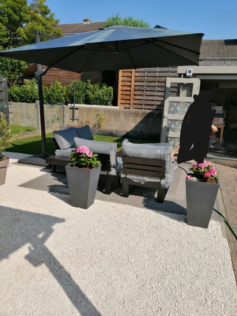 Parasol déporté avec pied à roulettes, 3 à 4 mètres, Étanche, Comme neuf, Parasol flottant