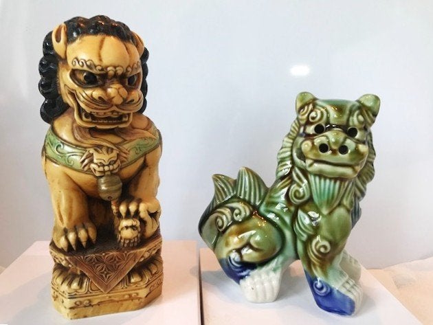 Vintage Foo Dogs Aziatische Tempelleeuwen Handbeschilderd😎, Minder dan 20 cm, Handgemaakt, Ophalen of Verzenden, Overige materialen