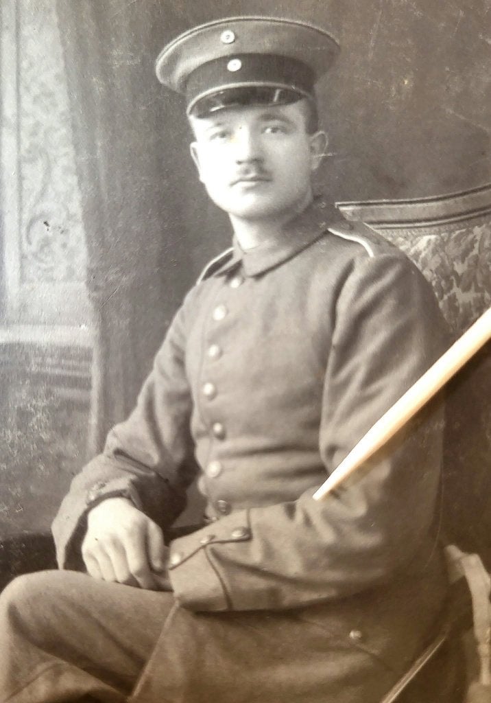 Foto van een Duitse soldaat tijdens de Eerste Wereldoorlog, Verzamelen, Ophalen of Verzenden, Landmacht, Foto of Poster
