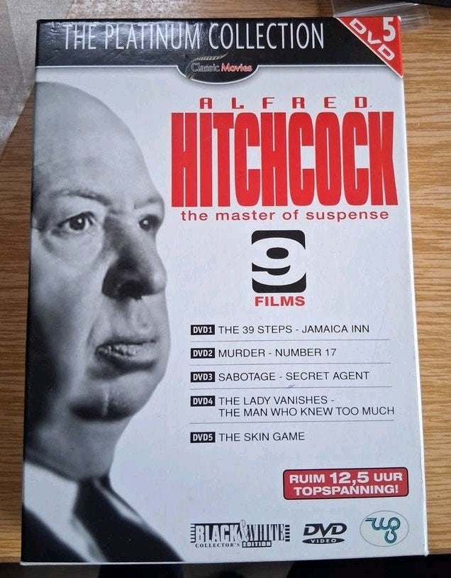 Dvd-box Alfred hitchcock, the platinum collection 9 films, Cd's en Dvd's, Dvd's | Klassiekers, Zo goed als nieuw, Horror, 1940 tot 1960