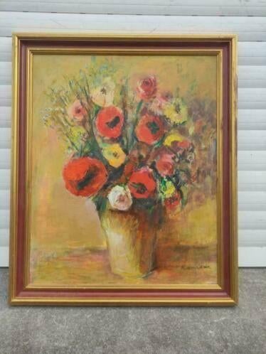 huile sur panneau fleur signe clement conreur, Antiek en Kunst, Kunst | Schilderijen | Klassiek, Ophalen of Verzenden