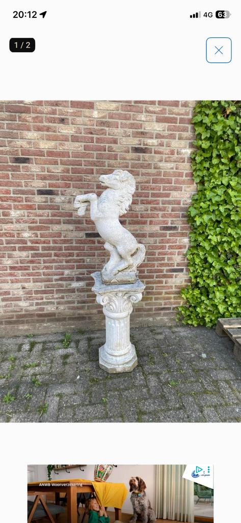 Stenen paard en sokkel - Tuinbeeld, Ophalen, Zo goed als nieuw, Steen, Dierenbeeld