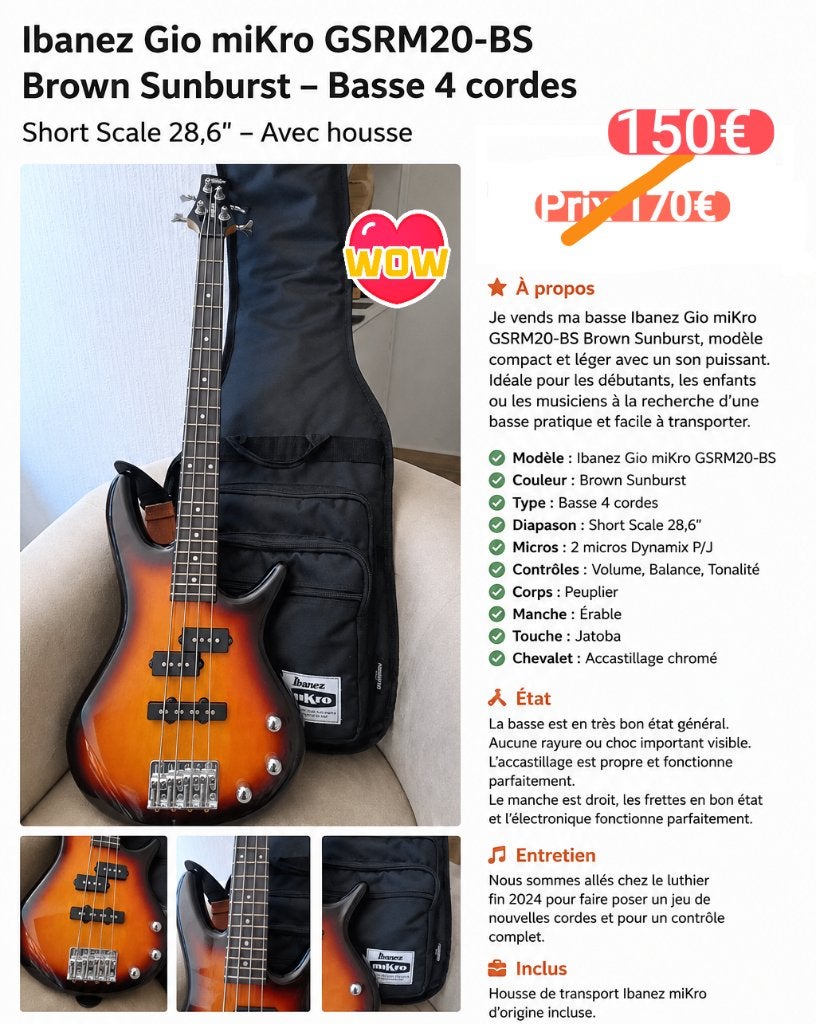Basse mikro Ibanez, Musique & Instruments, Instruments à corde | Guitares | Basses, Enlèvement, Utilisé, Électrique
