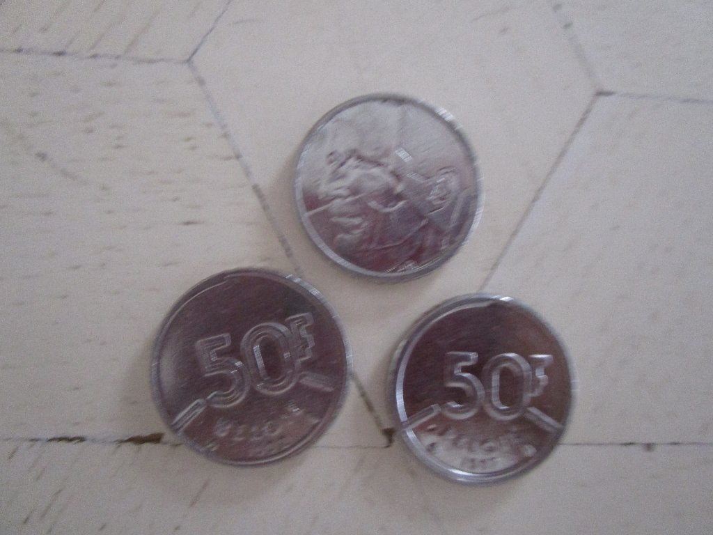 3 stukken van 50bfr met Baudewijn, 1987 en 1992, Enlèvement, Monnaie en vrac