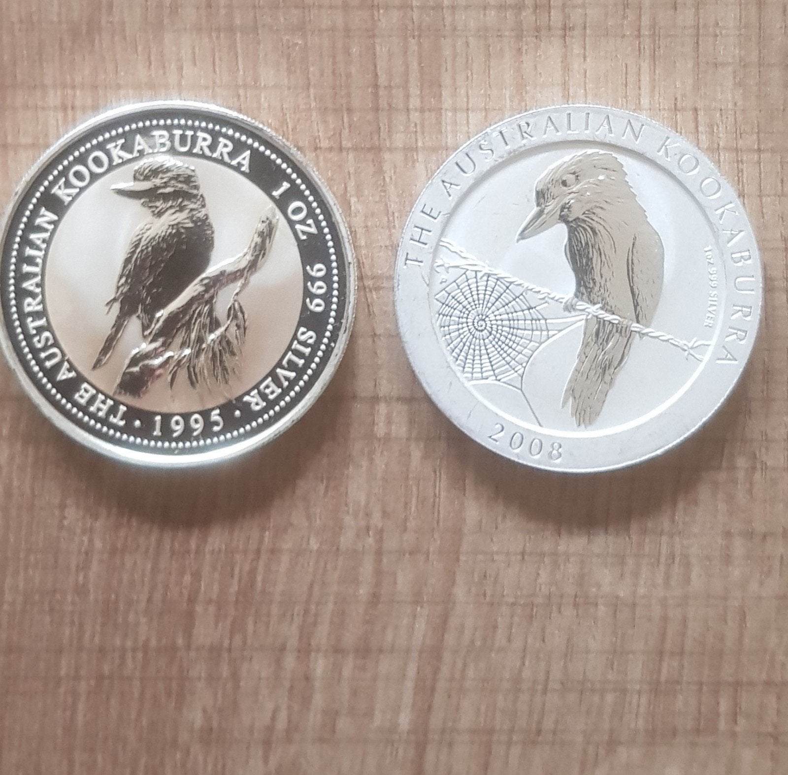 kookaburra 1995 en 2008, Postzegels en Munten, Ophalen of Verzenden, Zilver