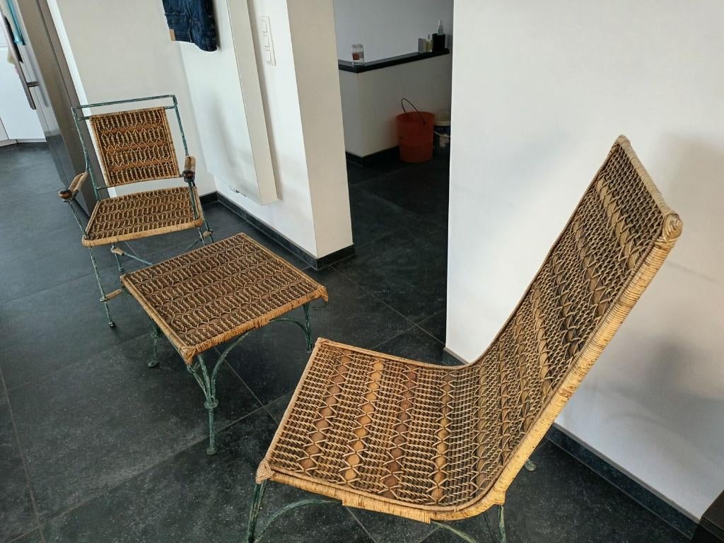 Petit salon en osier et fer forgé  pour veranda ou extérieur, Ophalen, Zo goed als nieuw, Veranda