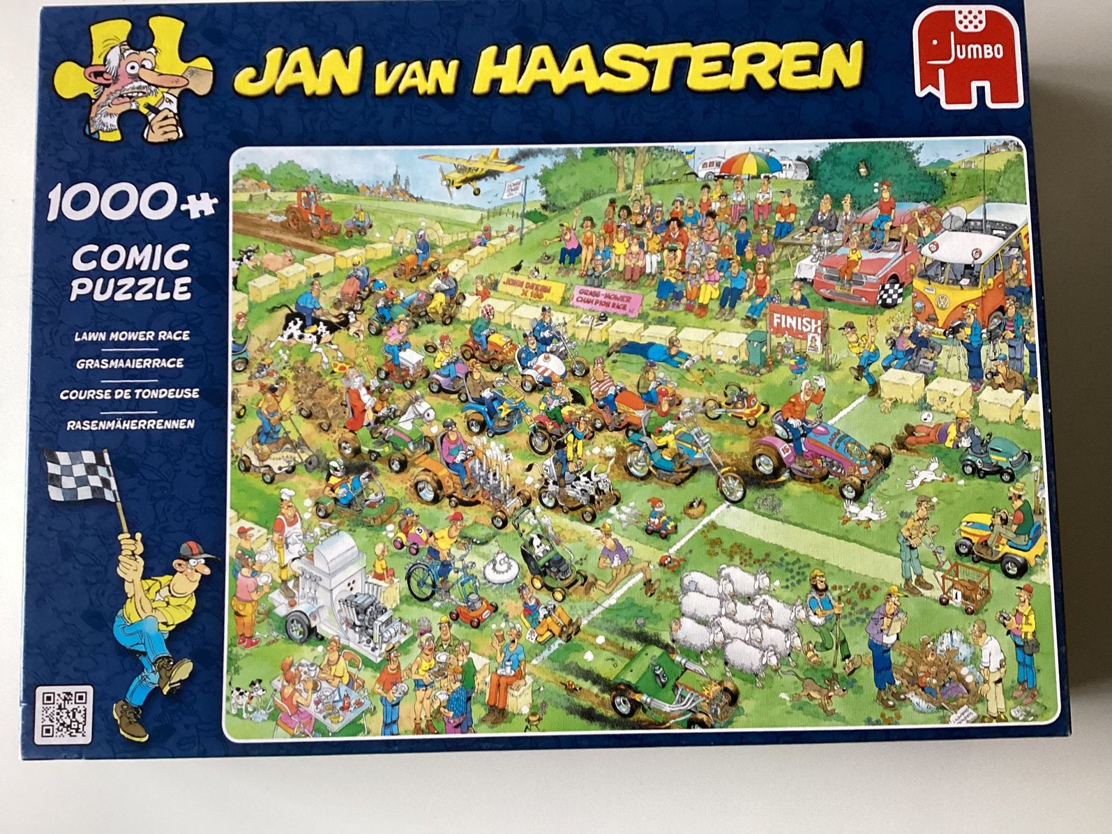 Puzzel jan van haasteren 1000 stuks grasmachinerace, Hobby en Vrije tijd, Denksport en Puzzels, Ophalen of Verzenden, Zo goed als nieuw