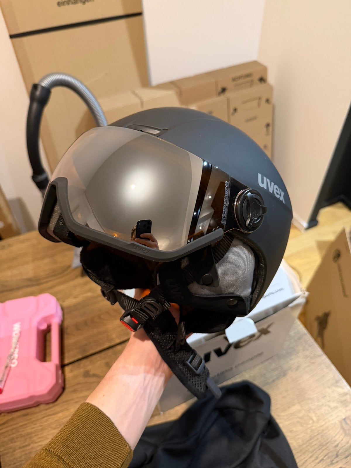 Casque de ski UVEX HLMT 400 Visor Style – Noir mat, Sports & Fitness, Enlèvement, Comme neuf, Ski