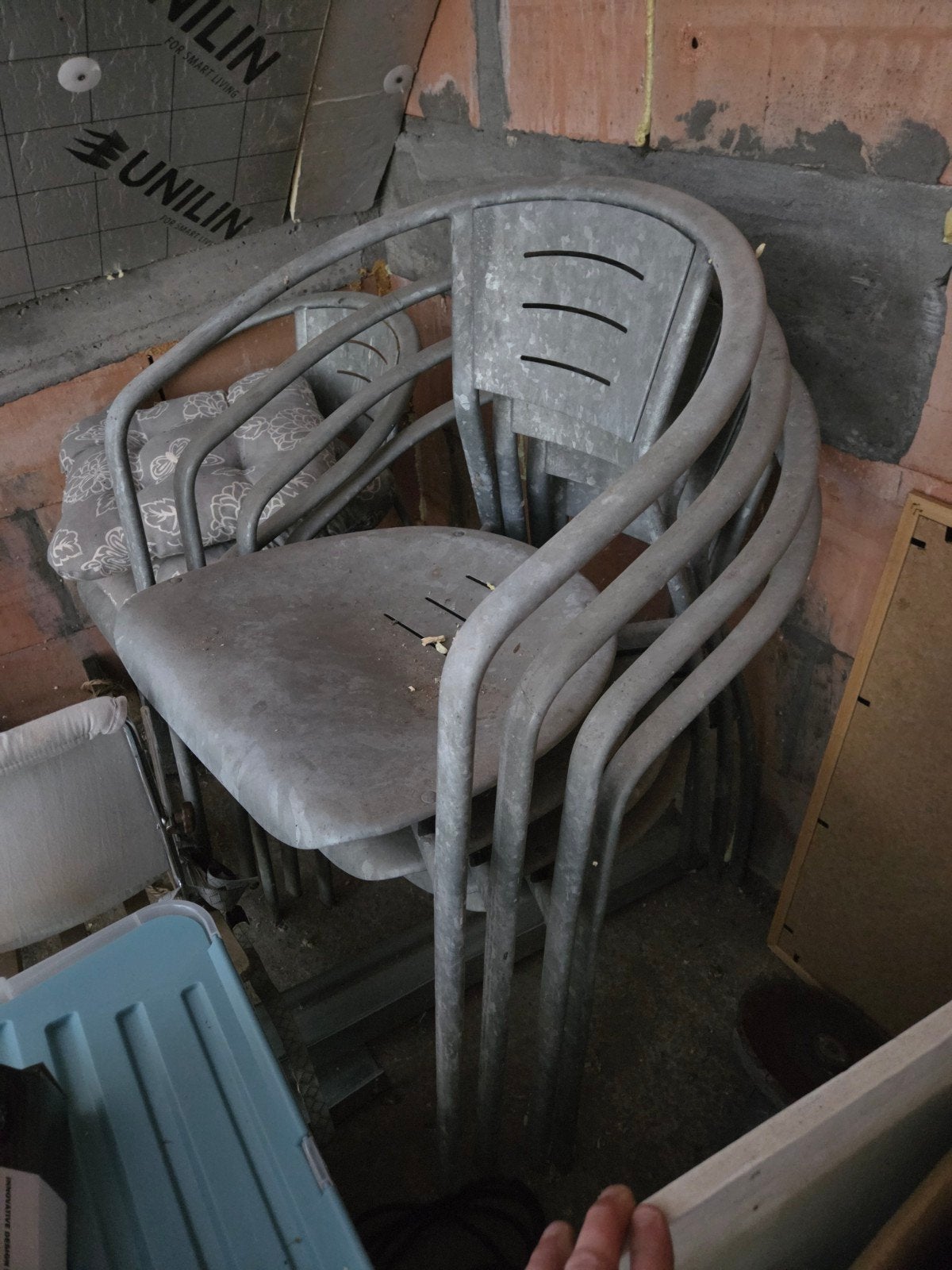 5 galvanize stoelen, Tuin en Terras, Ophalen
