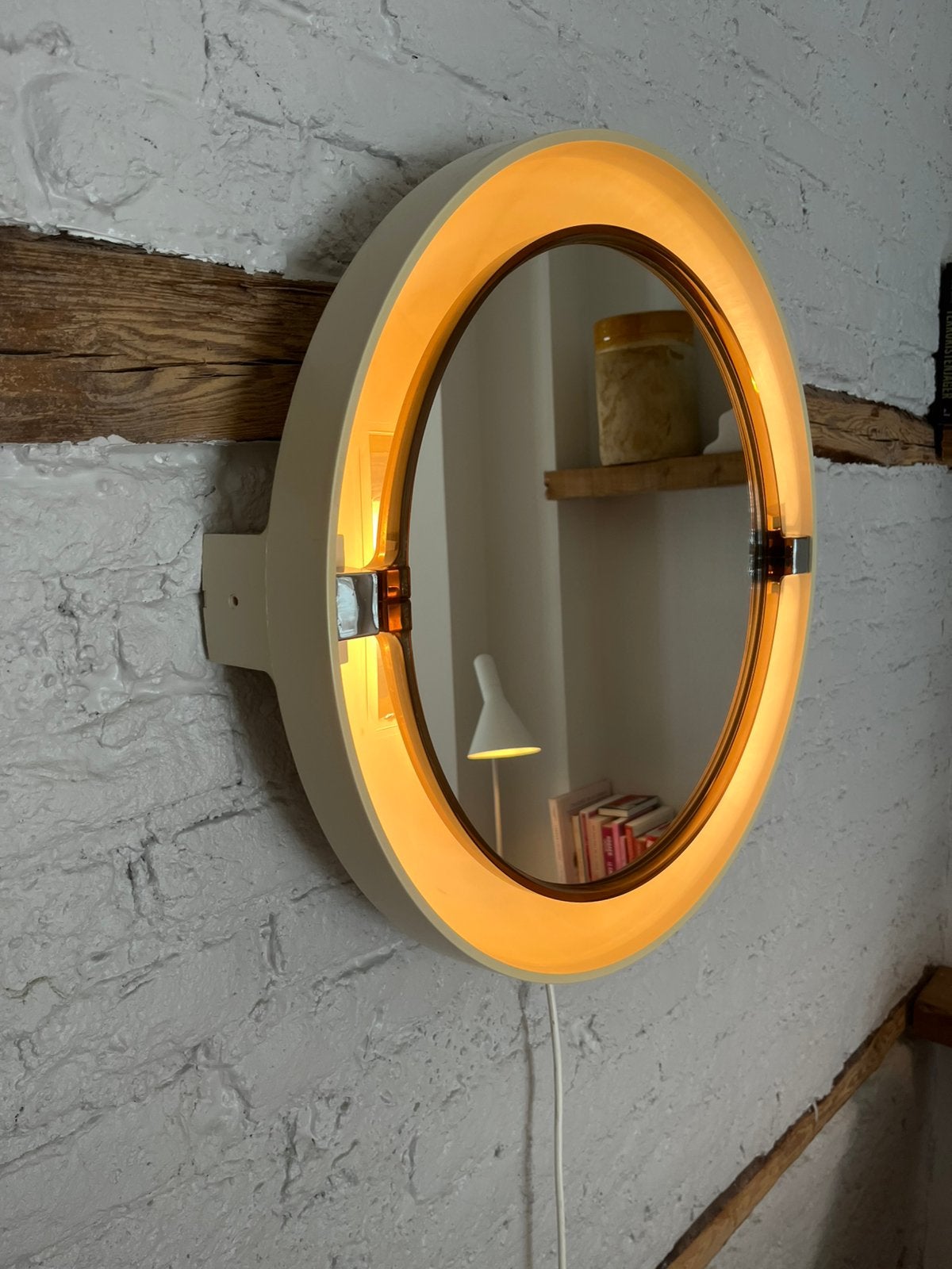 Miroir Allibert vintage avec éclairage, Moins de 100 cm, Rond, Enlèvement, Utilisé
