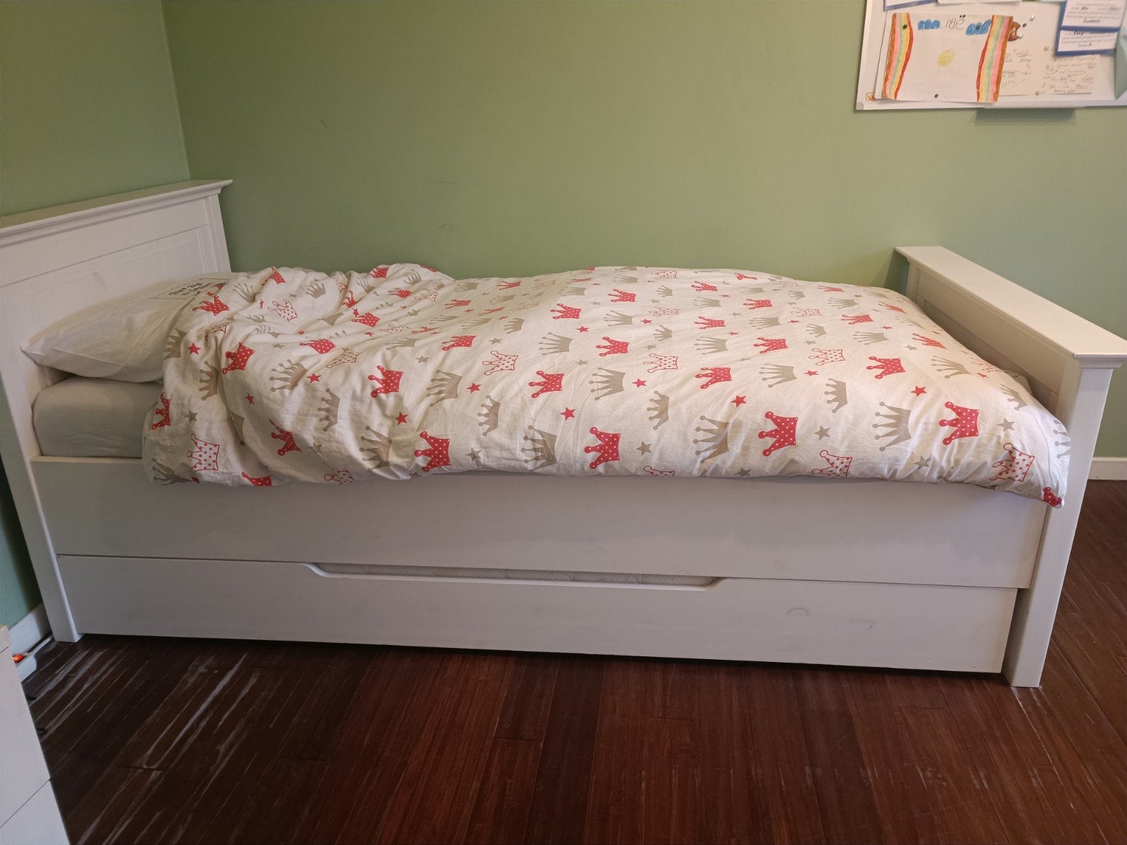 Bed meisjeskamer met logeerbedlade, Ophalen, 85 tot 100 cm, Gebruikt, Matras