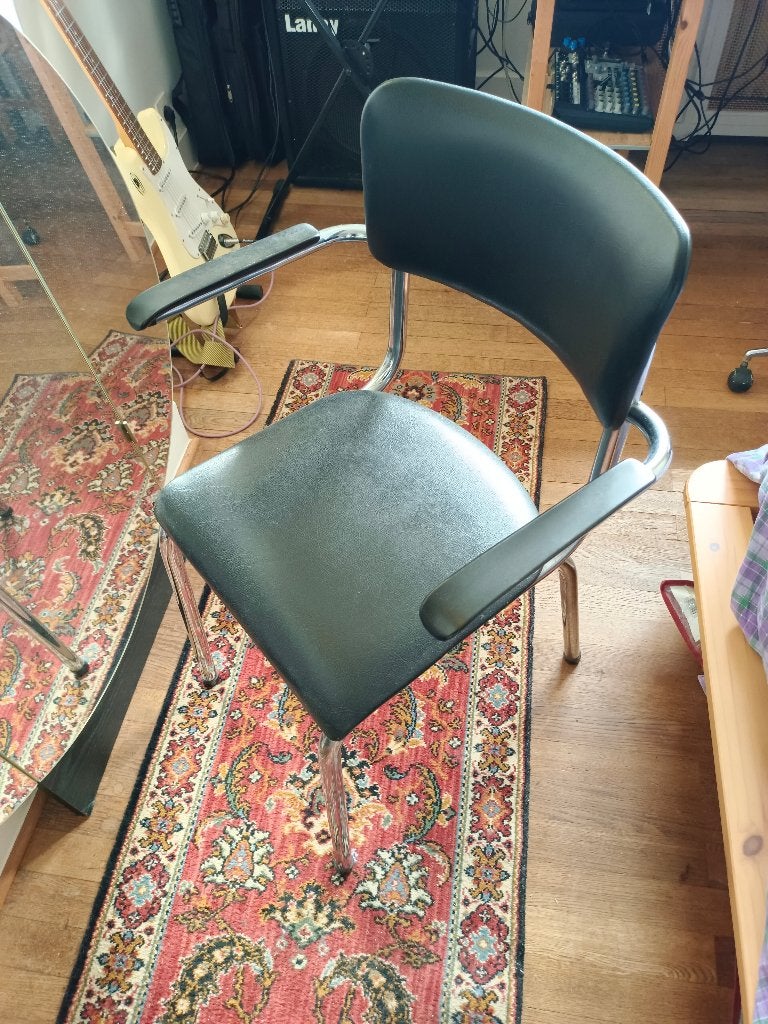 Fauteuil vintage Tubax chromé (années 70), Enlèvement, Utilisé, Noir, Chaise de bureau