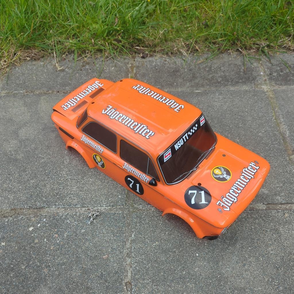 Tamiya M-Chassis NSU TT Jägermeister kap body 239mm M-05 M07, Enlèvement ou Envoi, Utilisé, Échelle 1:10, Pièce