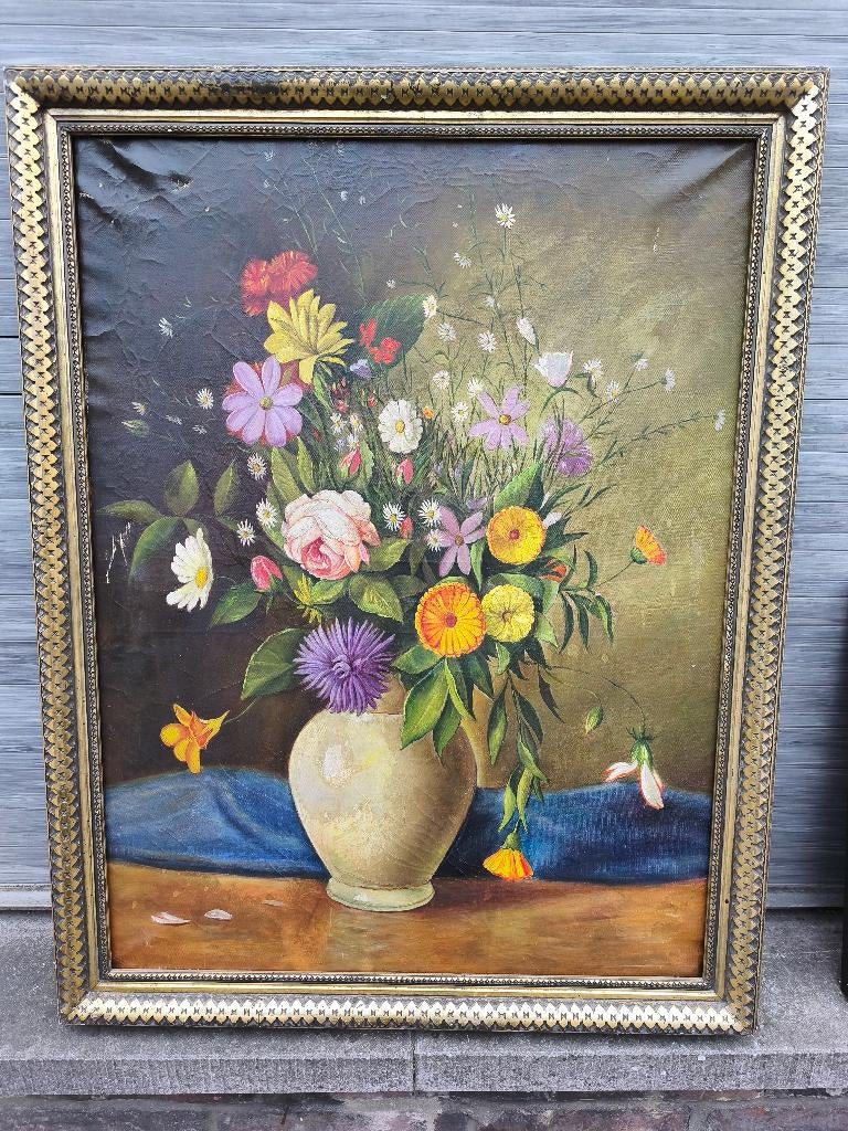 Huile sur toile fleurs, Ophalen of Verzenden