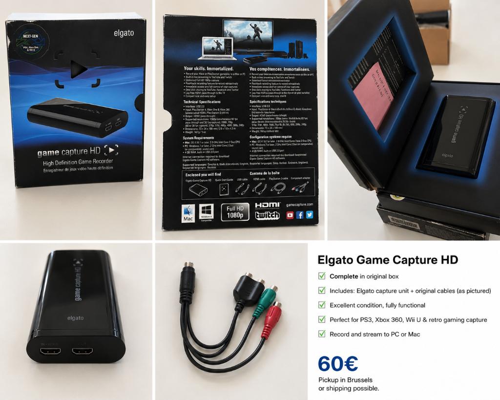 Elgato game capture HD, Informatique & Logiciels, Cartes de capture, Enlèvement ou Envoi, Comme neuf