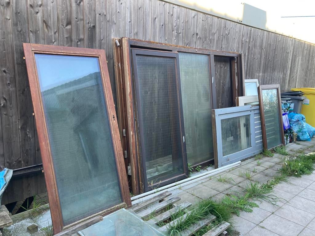 Meranti ramen en houten deur, Tuin en Terras, Ophalen, Zo goed als nieuw