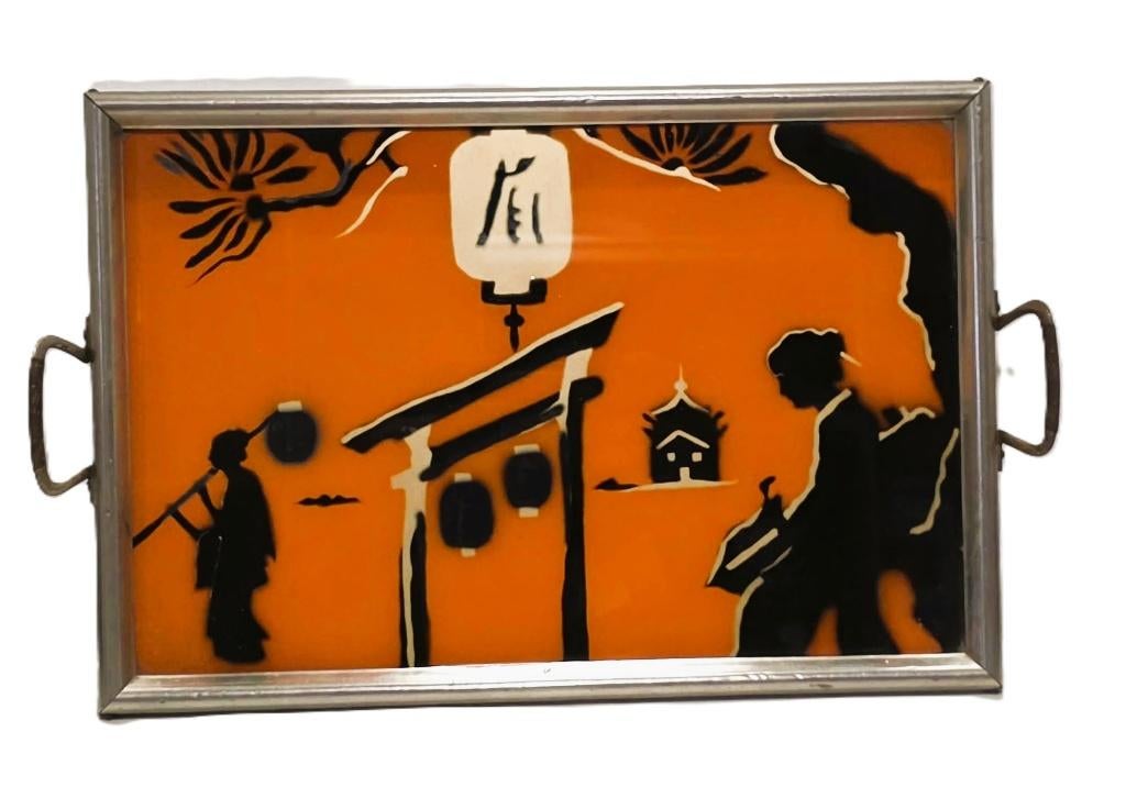 Oosters dienblad/plateau met verre eglomisé., Antiek en Kunst, Ophalen of Verzenden