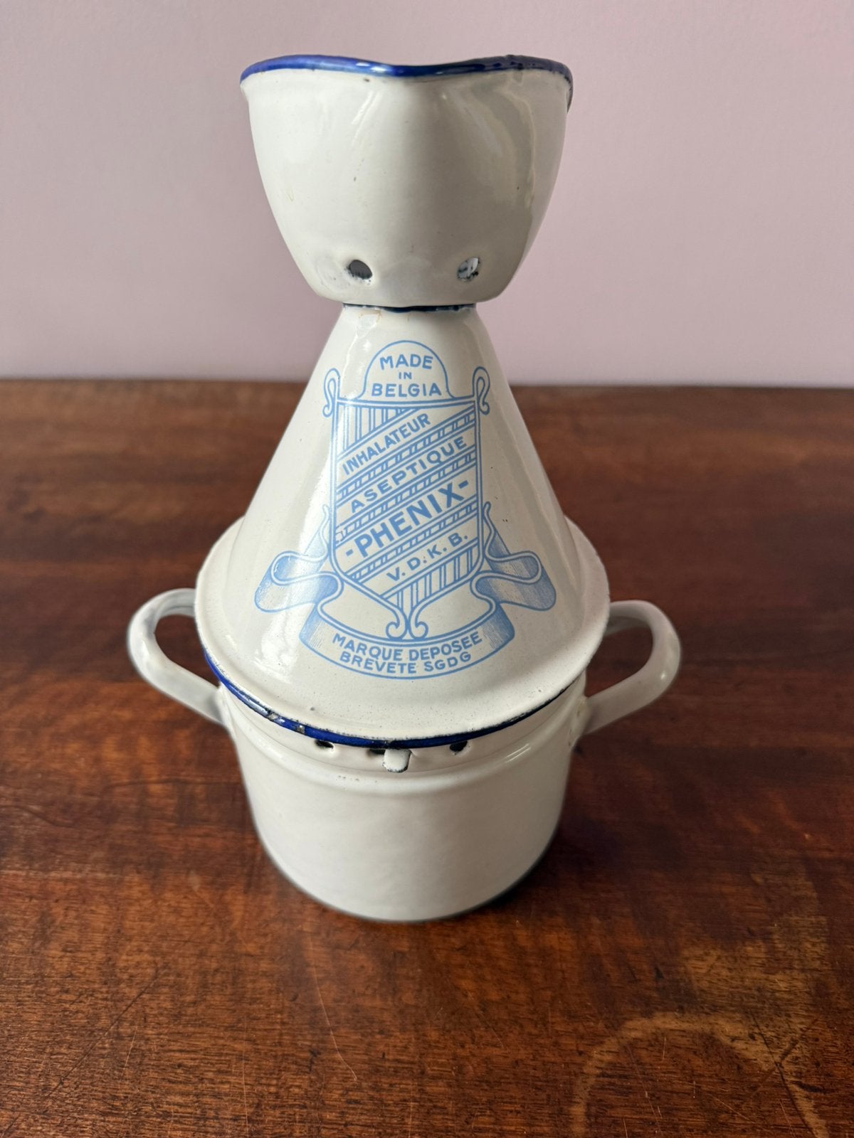 Inhalateur ancien en émail Phenix V.D.K.B. Belgium vers 1920, Enlèvement ou Envoi