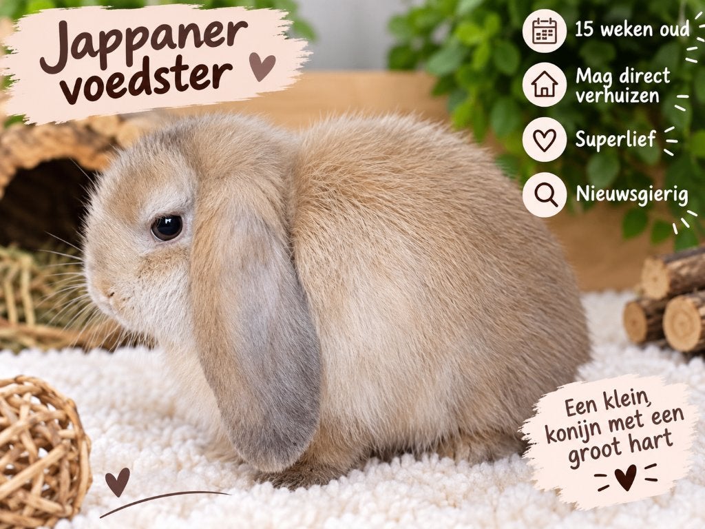 Jappaner voedster, Dieren en Toebehoren, Vrouwelijk, Dwerg, Hangoor, 0 tot 2 jaar